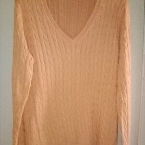 Women's Fairway & Greene  Peach Cableknit V neck Sweater Large